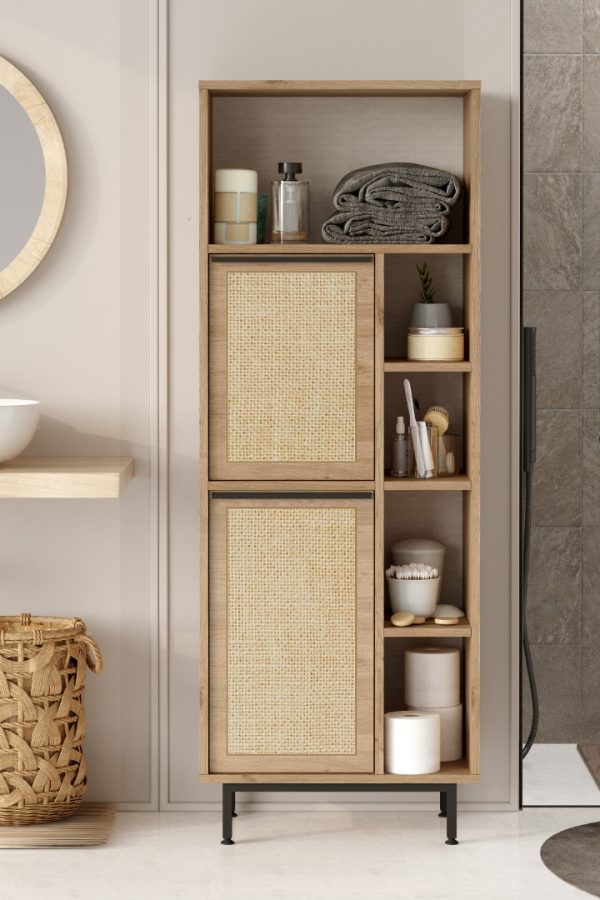 Ocean Banyo Dolabı Çok Amaçlı Dolap 2 Kapaklı Metal Ayaklı Uv Baskı Sepet-Jüt ON10C-SU