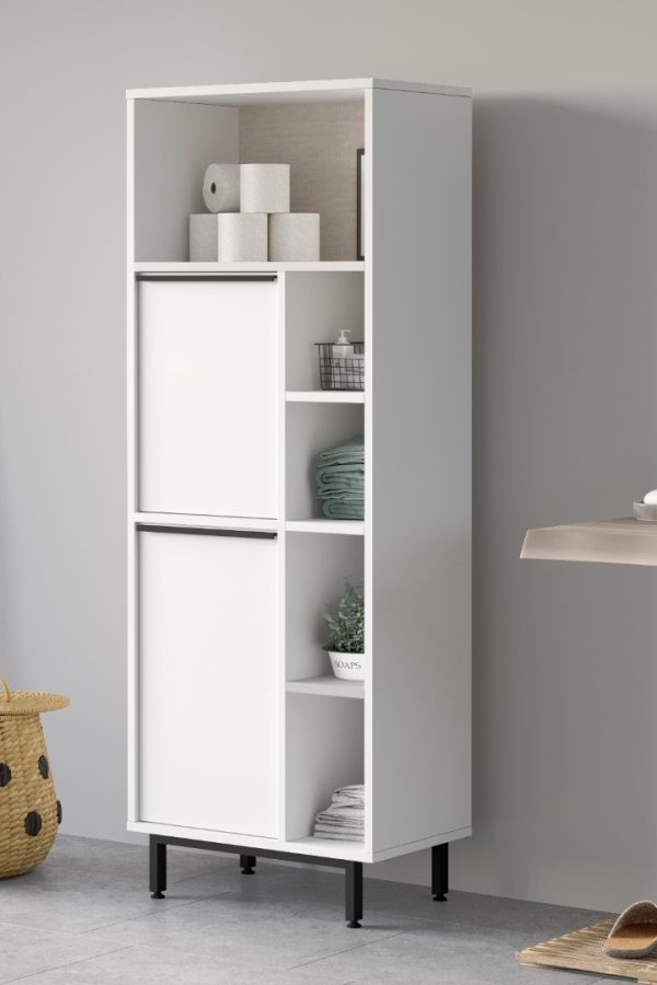 Ocean Banyo Dolabı Çok Amaçlı Dolap 2 Kapaklı Metal Ayaklı Beyaz ON10C-W