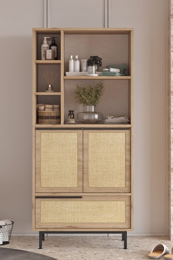 Ocean Banyo Dolabı Çok Amaçlı Dolap 3 Kapaklı Metal Ayaklı Uv Baskı Sepet-Jüt ON9C-SU