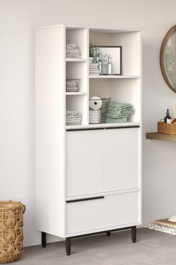 Ocean Banyo Dolabı Çok Amaçlı Dolap 3 Kapaklı Metal Ayaklı Beyaz ON9C-W