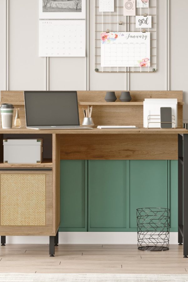 Ocean Çalışma Masası Raflı Dolaplı Metal Ayaklı Uv Baskı Sepet-Jüt ON16-SU