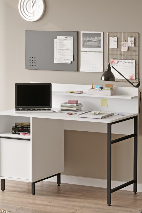 Ocean Çalışma Masası Raflı Dolaplı Metal Ayaklı  Beyaz ON16-W