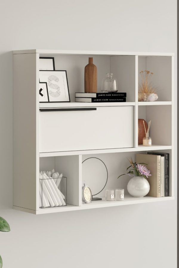Ocean Duvar Rafı Kitaplık Kapaklı Beyaz ON5-W