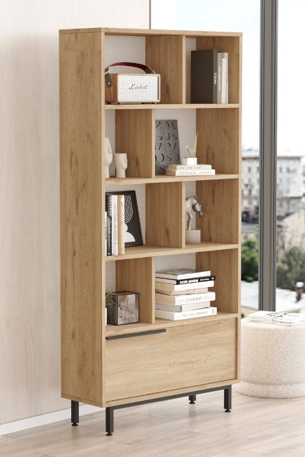 Ocean Kitaplık Raf Metal Ayaklı 176cm Kapaklı Sepet ON4-S