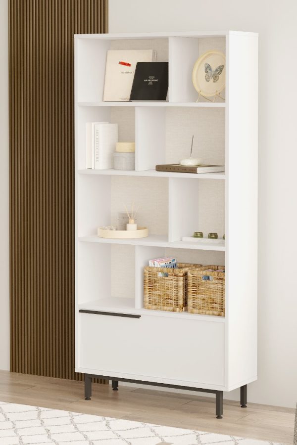 Ocean Kitaplık Raf Metal Ayaklı 176cm Kapaklı Beyaz ON4-W