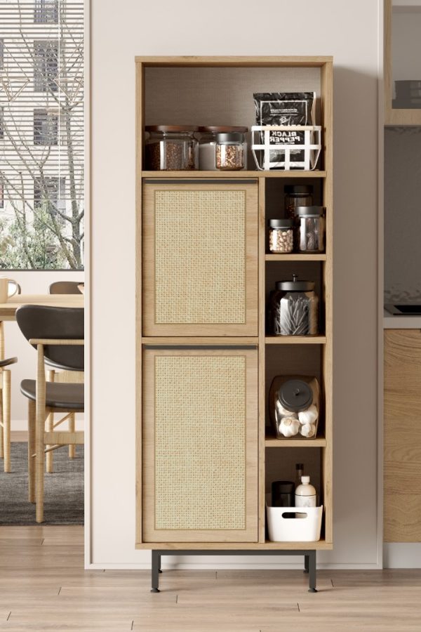 Ocean Mutfak Kiler Dolabı Mikrodalga 2 Kapaklı Raflı Metal Ayaklı Uv Baskı Sepet-Jüt ON10A-SU