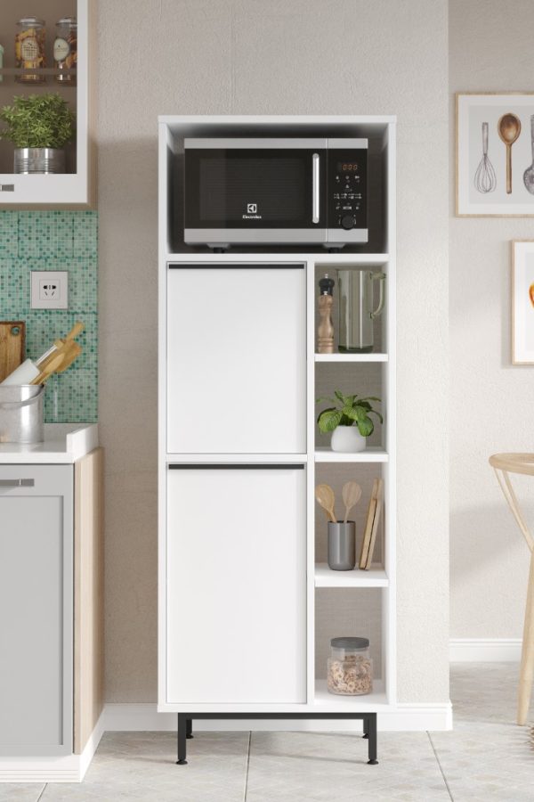 Ocean Mutfak Kiler Dolabı Mikrodalga 2 Kapaklı Raflı Metal Ayaklı Beyaz ON10A-W