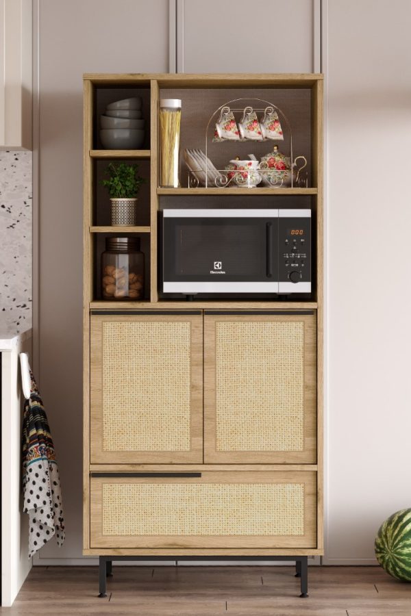 Ocean Mutfak Kiler Dolabı Mikrodalga 3 Kapaklı Raflı Metal Ayaklı Uv Baskı Sepet-Jüt ON9A-SU