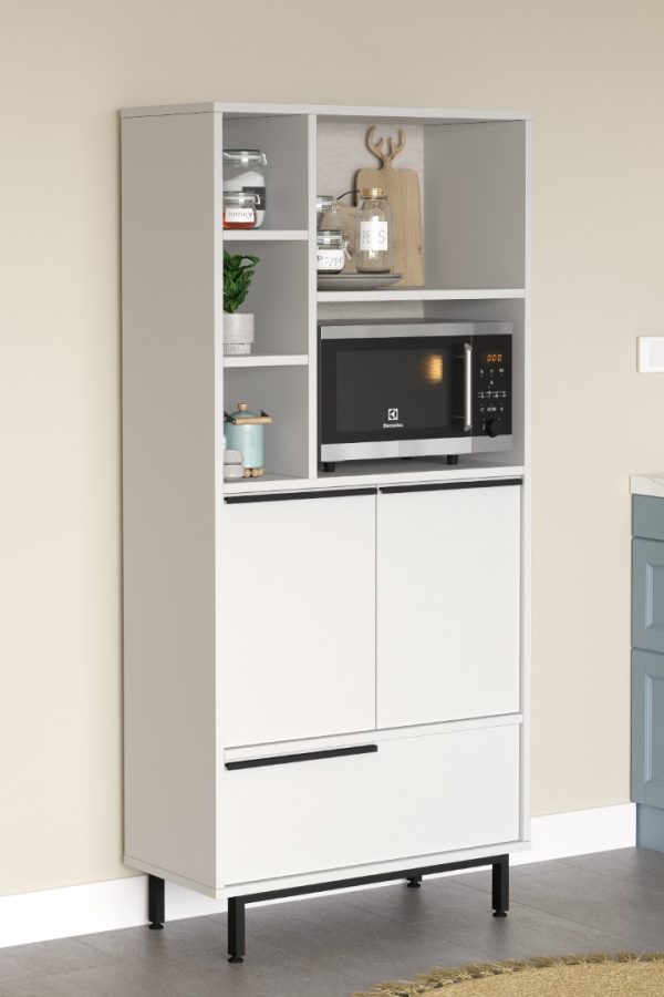 Ocean Mutfak Kiler Dolabı Mikrodalga 3 Kapaklı Raflı Metal Ayaklı Beyaz ON9A-W