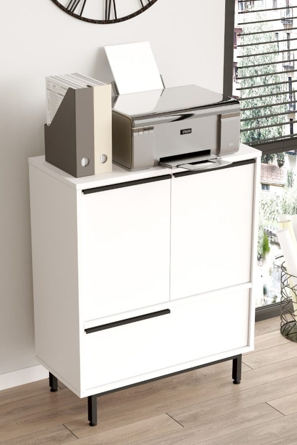 Ocean Ofis Dolabı 3 Kapaklı Metal Ayaklı Beyaz ON8B-W