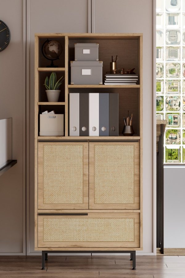 Ocean Ofis Klasör Dolabı Kitaplık 3 Kapaklı Metal Ayaklı Uv Baskı Sepet-Jüt ON9B-SU