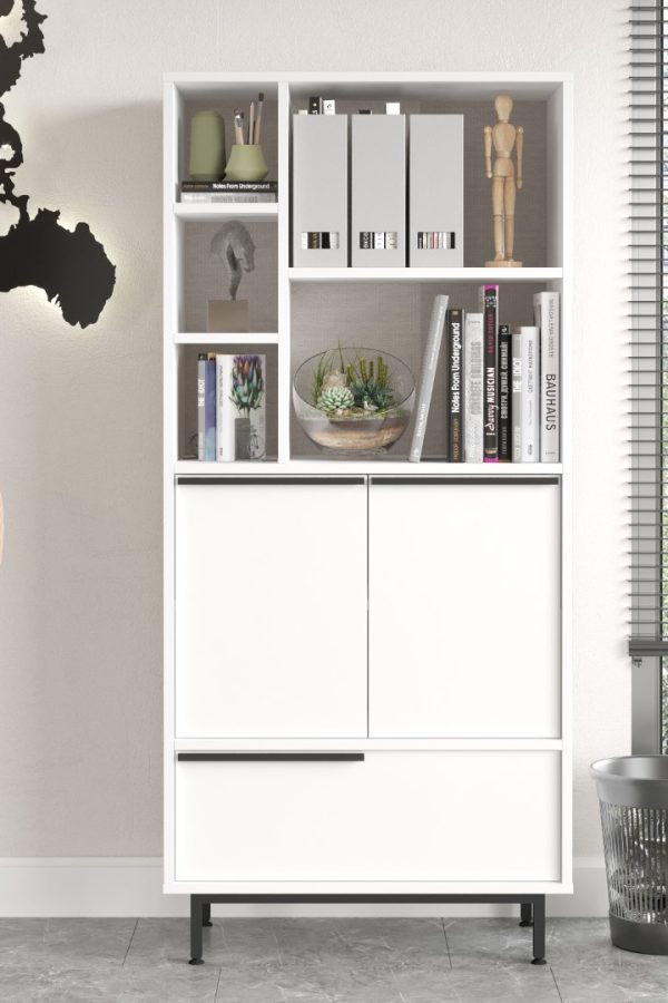 Ocean Ofis Klasör Dolabı Kitaplık 3 Kapaklı Metal Ayaklı Beyaz ON9B-W