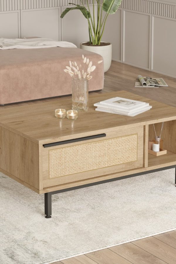 Ocean Orta Sehpa Metal Ayaklı Kapaklı Uv Baskı Sepet-Jüt ON2-SU