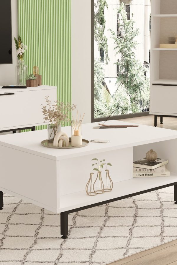 Ocean Orta Sehpa Metal Ayaklı Kapaklı Beyaz ON2-W