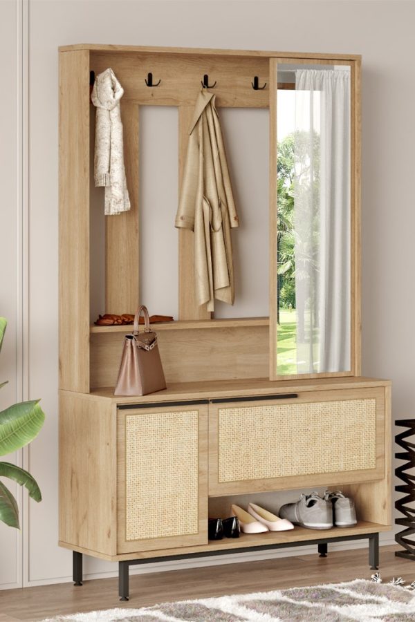 Ocean Portmanto Vestiyer Ayakkabılık Aynalı Metal Ayaklı Uv Baskı Sepet-Jüt ON11-SU