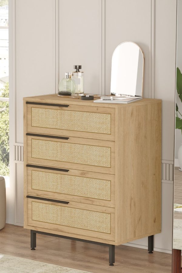 Ocean Şifonyer 4 Çekmece Metal Ayaklı Uv Baskı Sepet-Jüt ON17-SU