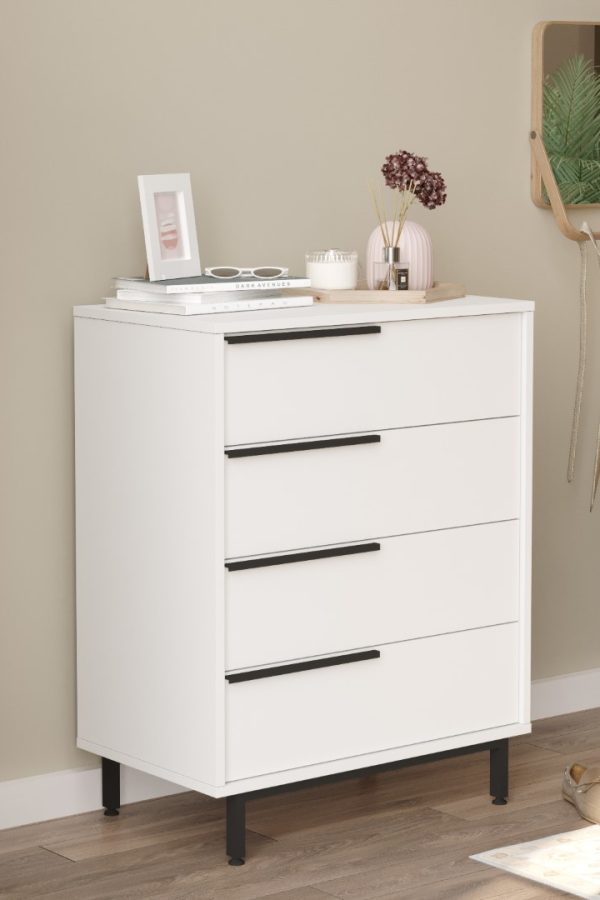 Ocean Şifonyer 4 Çekmece Metal Ayaklı Beyaz ON17-W