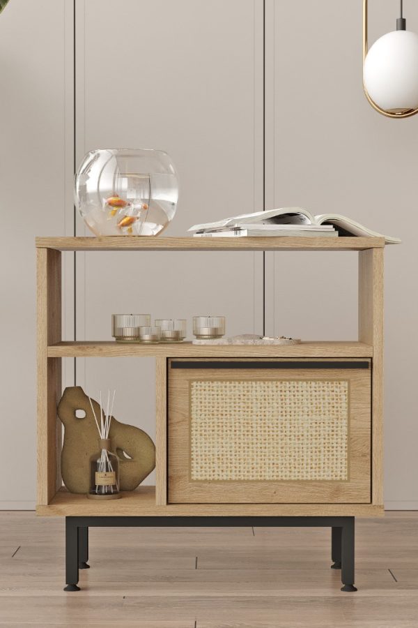 Ocean Yan Sehpa Komodin Kapaklı Metal Ayaklı Uv Baskı Sepet-Jüt ON6-SU