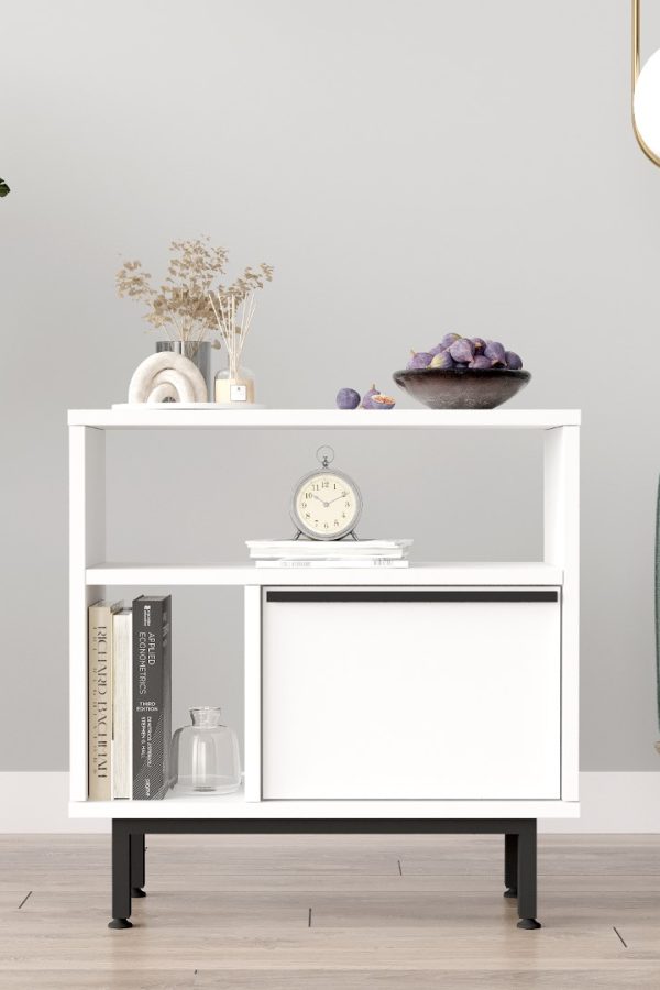 Ocean Yan Sehpa Komodin Kapaklı Metal Ayaklı  Beyaz ON6-W