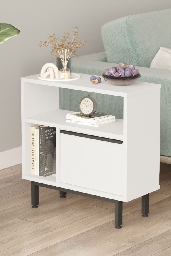 Ocean Yan Sehpa Komodin Kapaklı Metal Ayaklı  Beyaz ON6-W