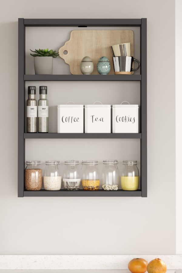 Pera 3'lü Duvar Rafı Mutfak Banyo Rafı Antrasit PR1-AN