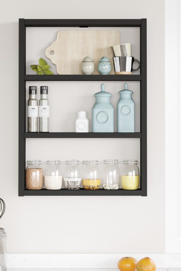 Pera 3'lü Duvar Rafı Mutfak Banyo Rafı Lareks Siyah PR1-LB