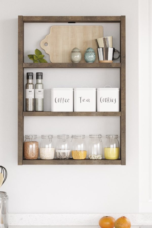 Pera 3'lü Duvar Rafı Mutfak Banyo Rafı Bronz PR1-PB