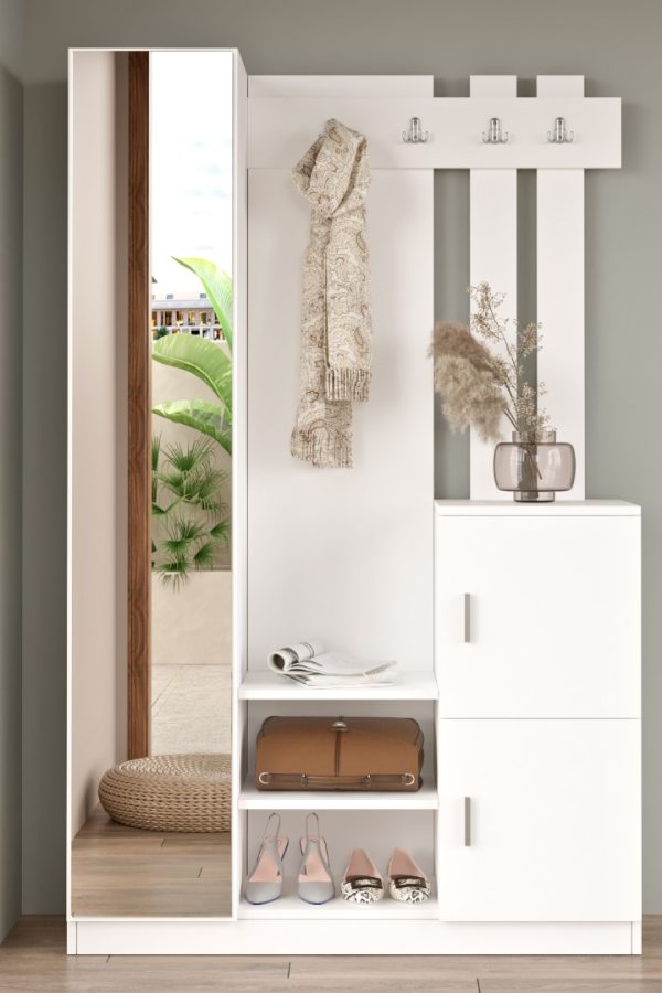 Roger Vestiyer Portmanto Ayakkabılık Beyaz