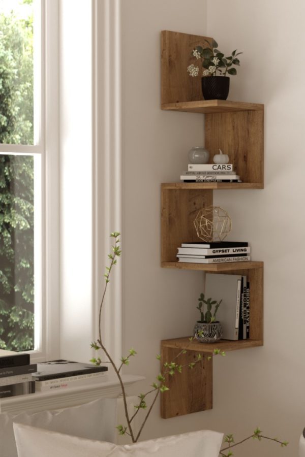 Shelf R9 Köşe Duvar Rafı Modern Kitaplık Atlantik Çam WL9-A