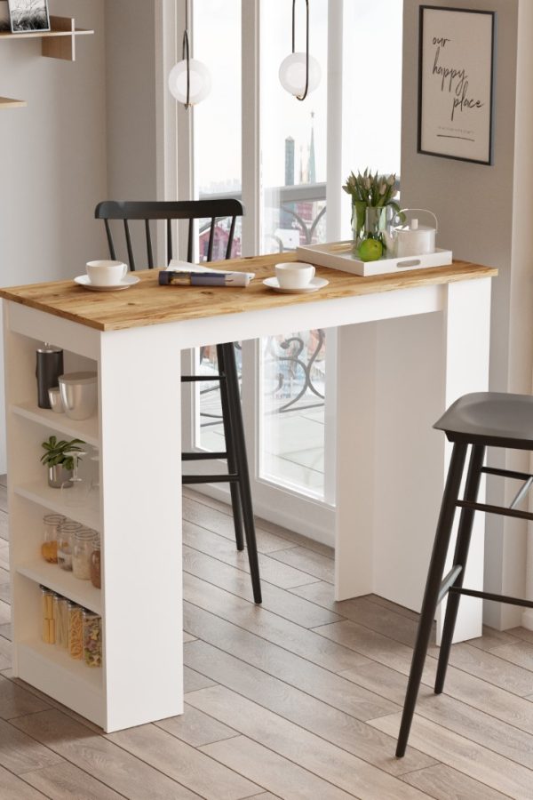 Style Bar Masası Mutfak Yemek Masası Atlantik Çam-Beyaz ST1-AW