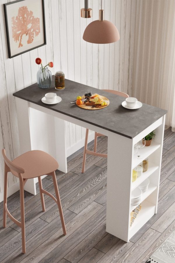 Style Bar Masası Mutfak Yemek Masası Beton-Beyaz ST1-GW
