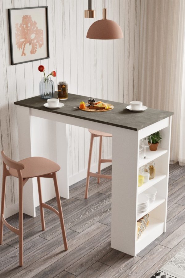 Style Bar Masası Mutfak Yemek Masası Beton-Beyaz ST1-GW