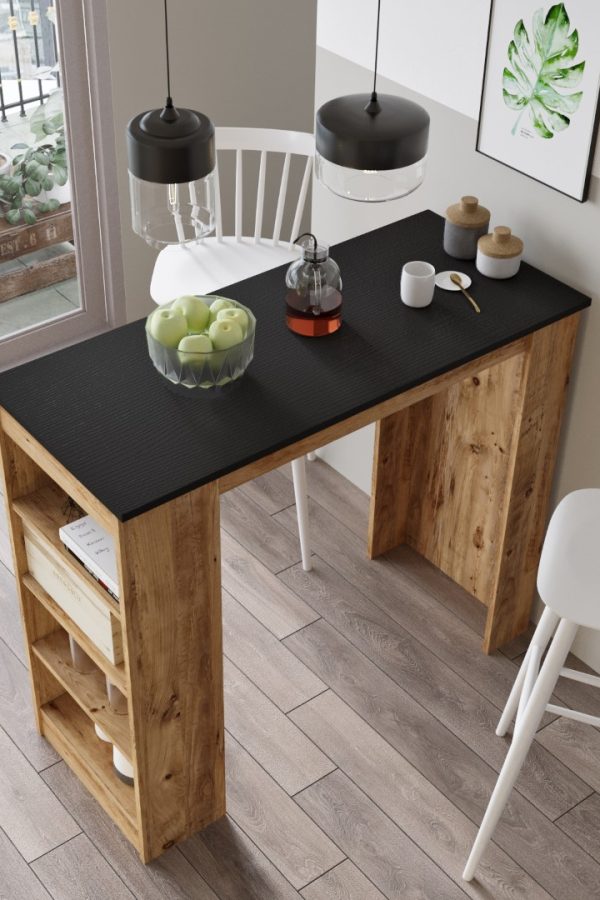 Style Bar Masası Mutfak Yemek Masası Siyah-Atlantik Çam ST1-LA