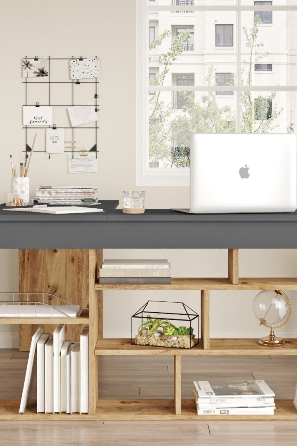 Tywin Kitaplık Raflı Çalışma Masası Çam-Antrasit CT5-AA