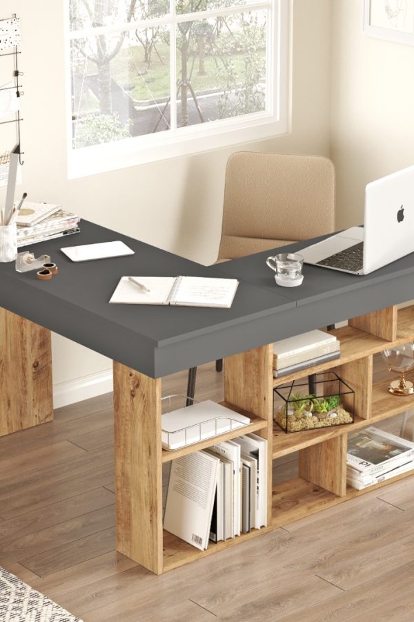 Tywin Kitaplık Raflı Çalışma Masası Çam-Antrasit CT5-AA