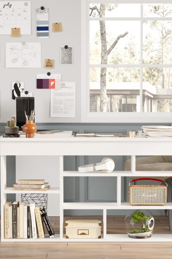 Tywin Kitaplık Raflı Çalışma Masası Beyaz CT5-W