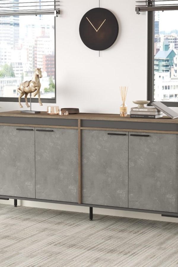 Vista E Ofis Konsol Klasör Dolabı Metal Ayaklı Kahve-Beton-Antrasit VS5-CGA