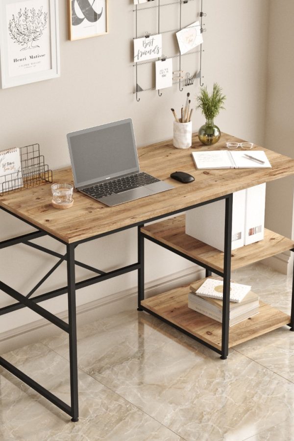 Voyage Metal Çalışma Masası Raflı 120cm VG22-A Çam