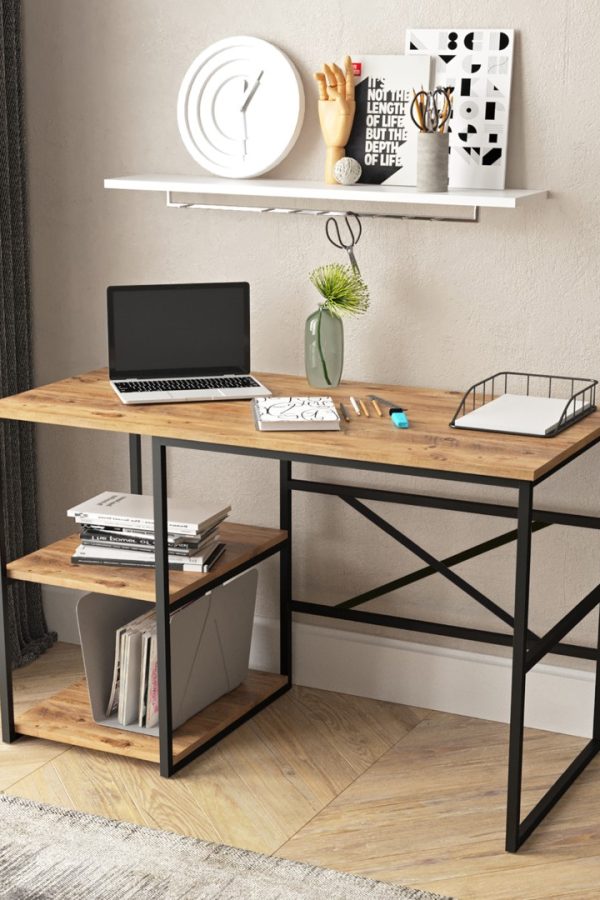 Voyage Metal Çalışma Masası Raflı 120cm VG23-A Çam