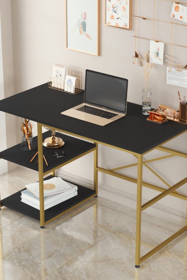 Voyage Gold Metal Çalışma Masası Raflı 120cm Siyah VG23-LB