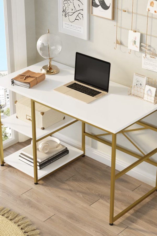 Voyage Gold Metal Çalışma Masası Raflı 120cm Beyaz VG23-W