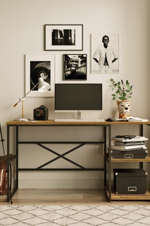 Voyage Metal Çalışma Masası Raflı 140cm VG25-A Çam