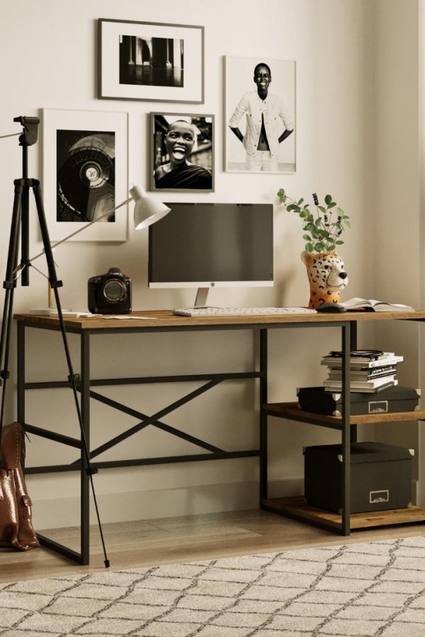 Voyage Metal Çalışma Masası Raflı 140cm VG25-A Çam