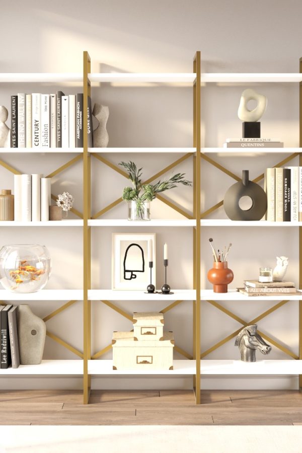 Voyage Gold Metal Kitaplık 5 Raflı Geniş 3 Bölme 175cm Beyaz VG6-W