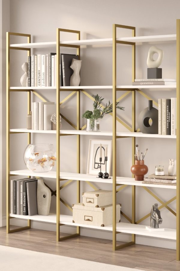 Voyage Gold Metal Kitaplık 5 Raflı Geniş 3 Bölme 175cm Beyaz VG6-W