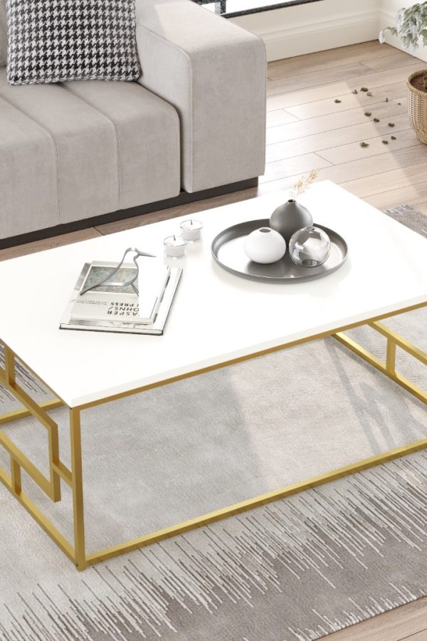 Voyage Gold Metal Orta Sehpa Beyaz VG12-W