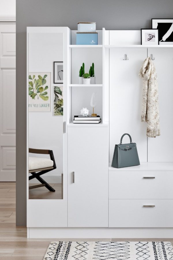 Wisdom Vestiyer Ayakkabılık Portmanto Aynalı Raf Beyaz DD5-W