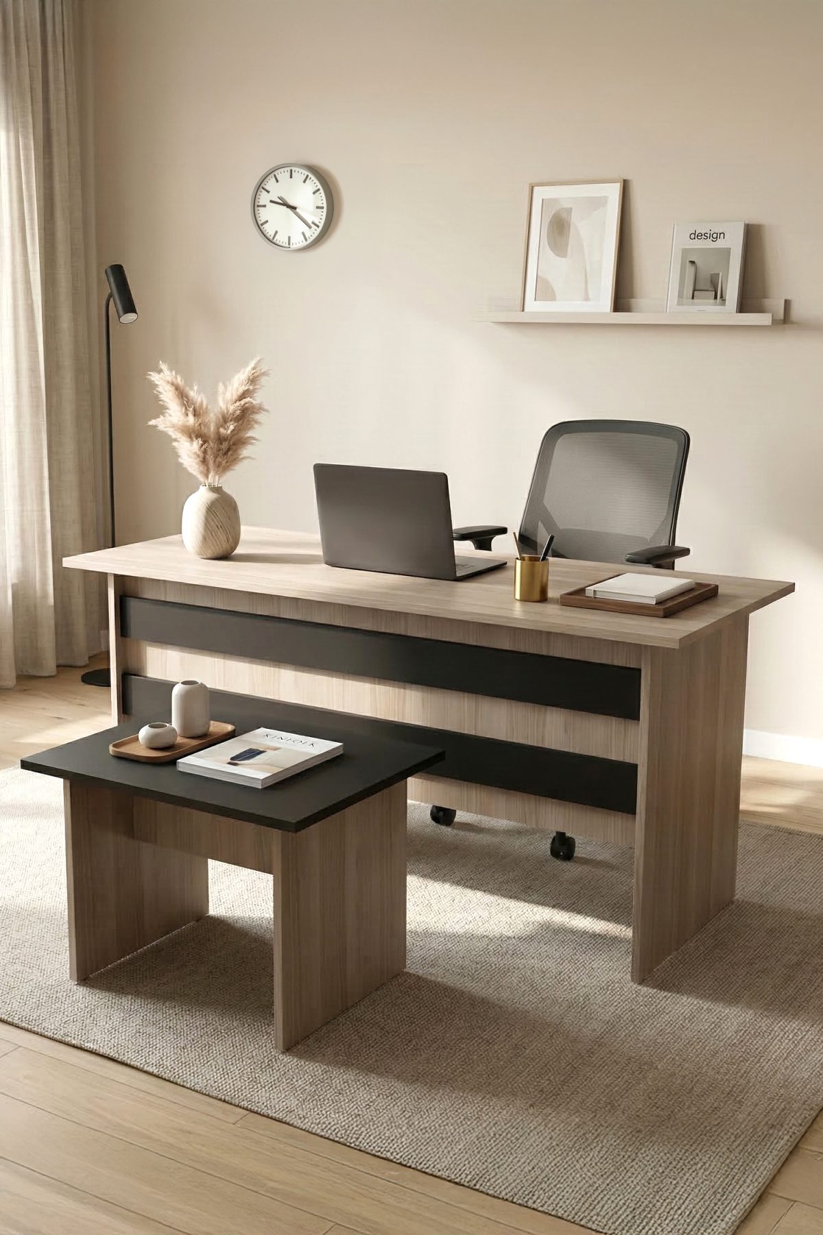 VO8-OB-1X Vario AB Ofis Büro Masa Takımı Meşe-Siyah VO8-OB