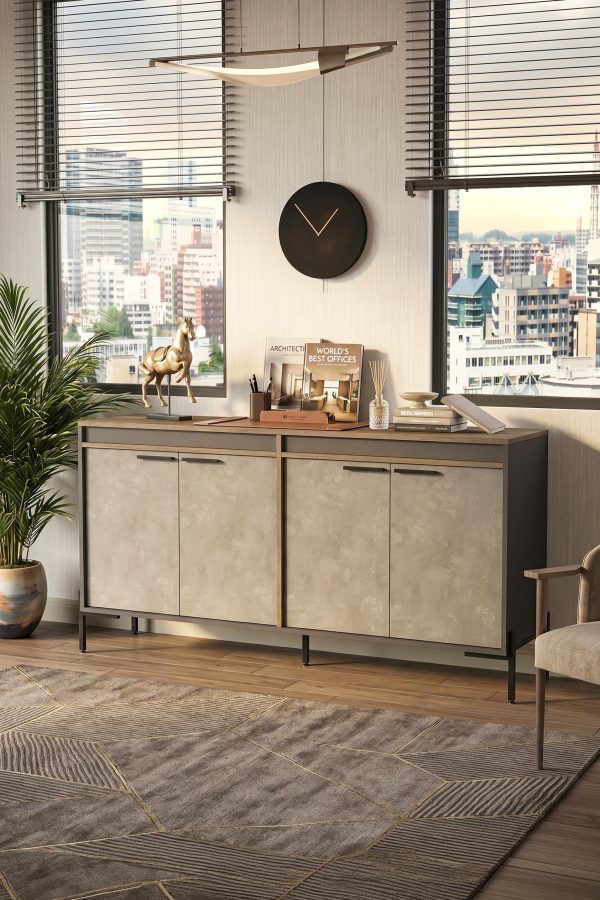 Vista E Ofis Konsol Klasör Dolabı Metal Ayaklı Kahve-Beton-Antrasit VS5-CGA