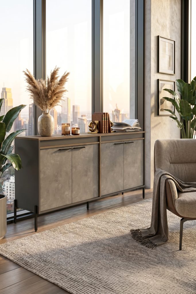 Vista E Ofis Konsol Klasör Dolabı Metal Ayaklı Kahve-Beton-Antrasit VS5-CGA